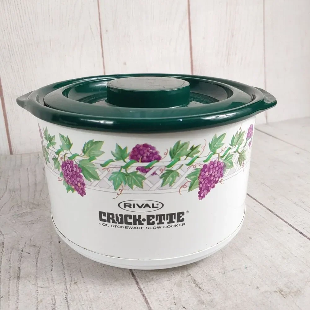 Rival Crock-Ette w/ LID Green Purple GRAPES - 1 QT Stoneware Slow Cooker 3205